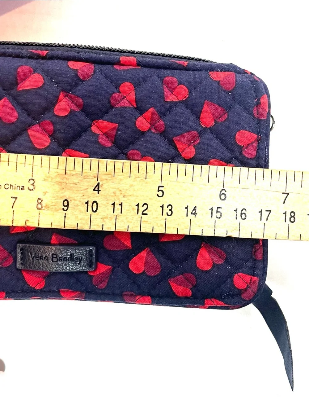 Vera Bradley Iconic RFID Wallet Navy Red Hearts NWT No Wristlet Strap